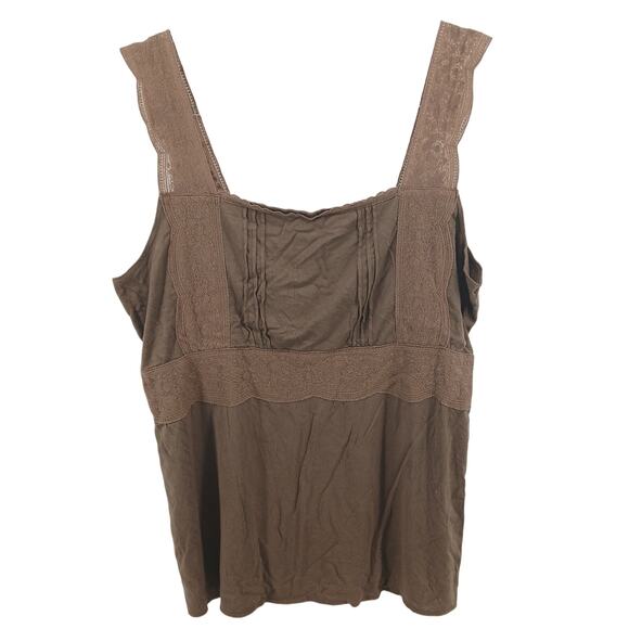Talbots Brown Y2K Babydoll Lace Tank Top Womens Petite LG Boho Fairy Cottage - Picture 1 of 10
